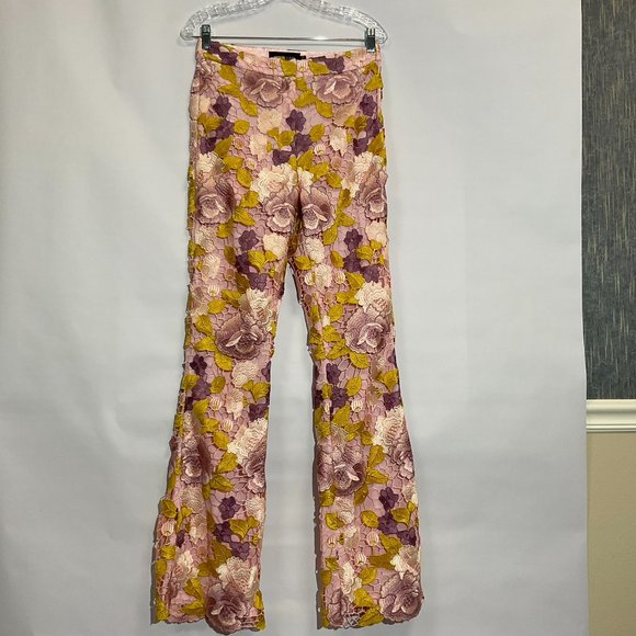 SMALL Pink/Floral FLARED High-rise Pant suit with Embroidered X-small Blazer - Picture 4 of 9